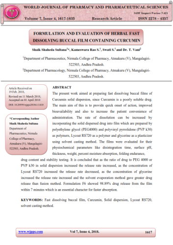 FORMULATION AND EVALUATION OF HERBAL FAST DISSOLVING BUCCAL FILM CONTAINING CURCUMIN