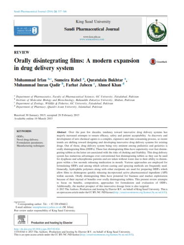 Orally disintegrating films: A modern expansion in drug delivery system