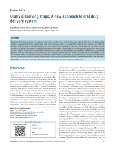 Orally dissolving strips: A new approach to oral drug delivery system
