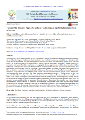 The oral film delivery - Application of nanotechnology and potential in medication adherence